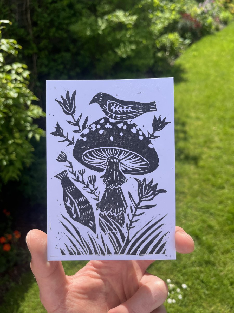 Handmade Linocut Mushroom Card — Hand Printed in Glasgow - Muzza Mushrooms